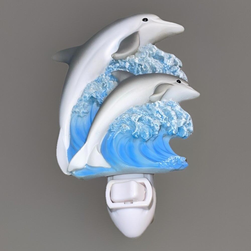 Vintage Dolphin Night Light Two Blue Dolphins Ceramic Figurine